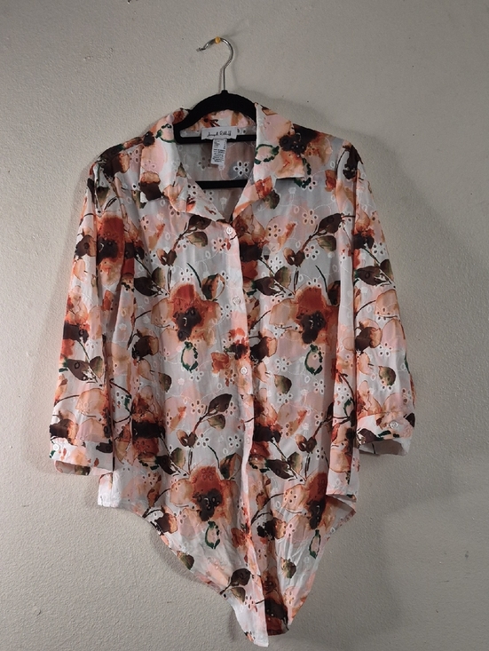 Joseph Ribkoff Tops - Joseph Ribkoff Peach Multi Floral Eyelet Button Front Shirt